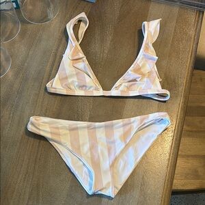 Tori Praver Striped Bikini Set in Pink and White